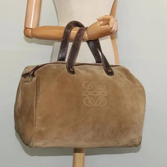 LOEWE Anagram Boston Bag Suede Brown Gold - Picture 15 of 16